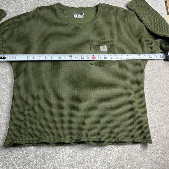 Carhartt T-Shirt Womens XL 16-18 Long Sleeve Work Green Waffle knit Thermal - Picture 4 of 6